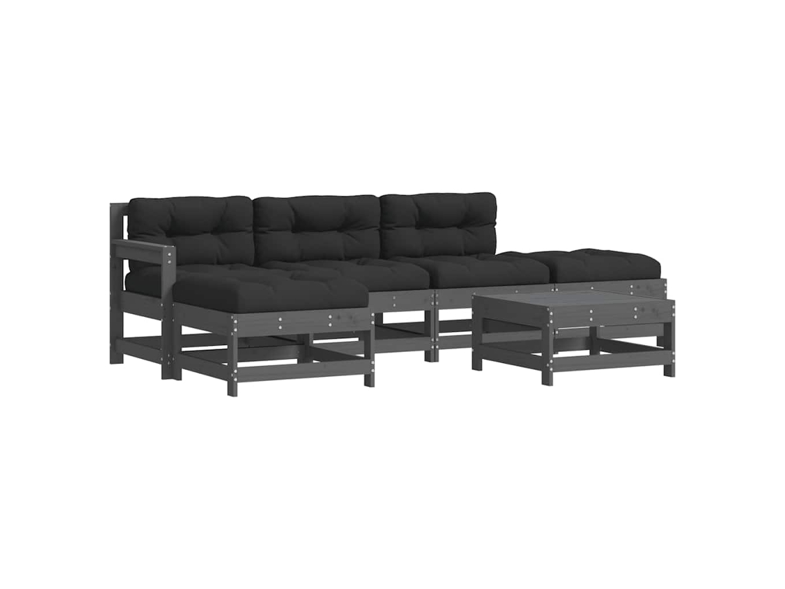Conjunto de 6 Lounge Jardim com Almofadões Madeira Maciça Cinza MAISON EXCLUSIVE (6pcs)