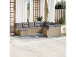Vidaxl 10 Pcs Conjunto De Sofás P/ Jardim Com Almofadões Vime Pe Bege