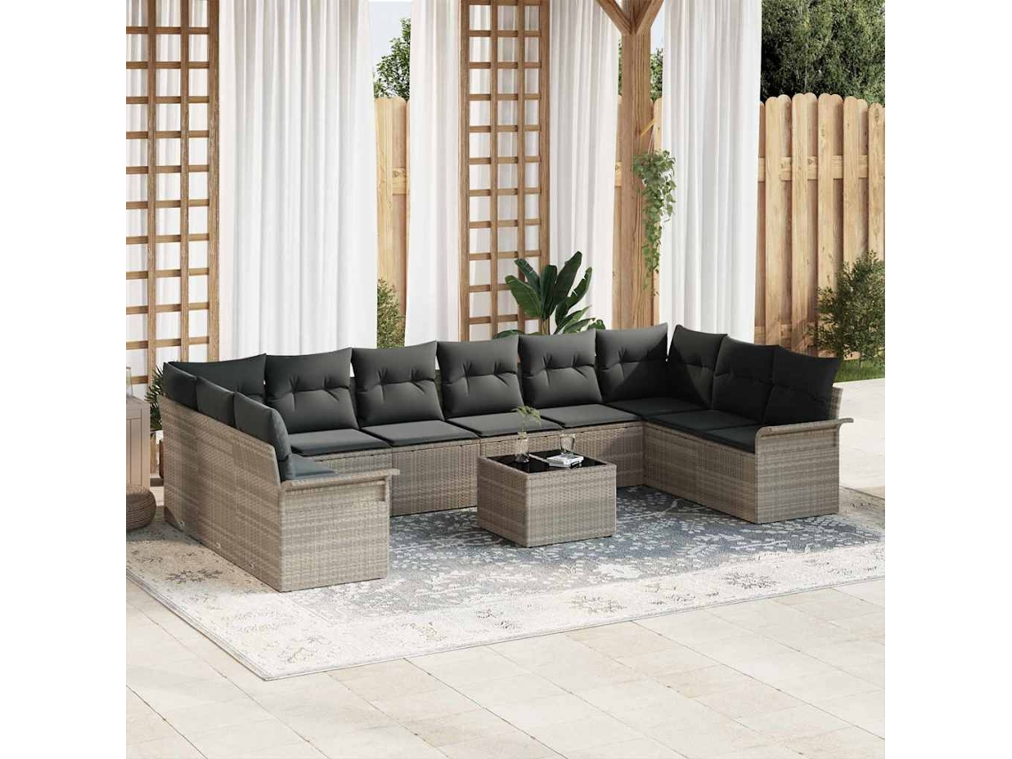 Vidaxl Conjunto De Sofá De Jardim 11 Unid. Cinzento-claro Vime Pe