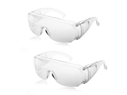 2 óculos de segurança transparentes com armação completa para proteção dos olhos.