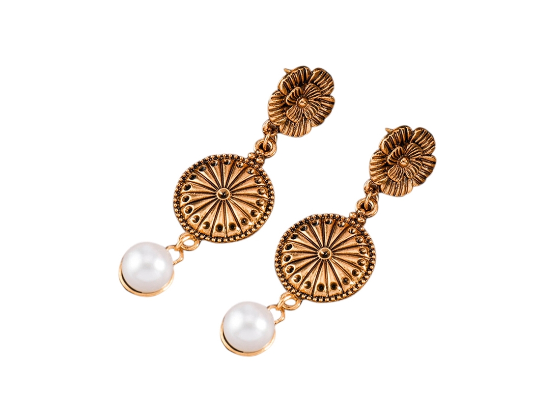 Brincos Pendentes Vintage Floral Moda Ouro