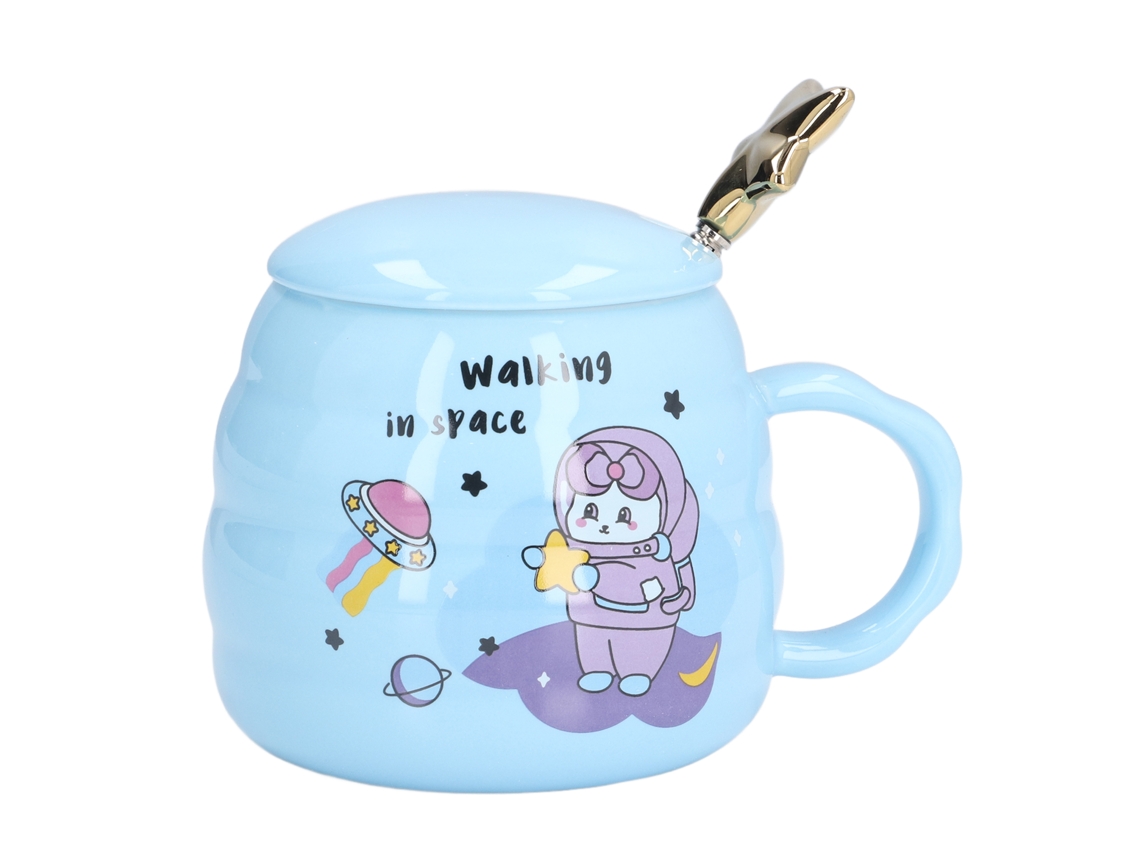 Caneca de Cerâmica 450ml com Tampa e Colher | S/MARCA