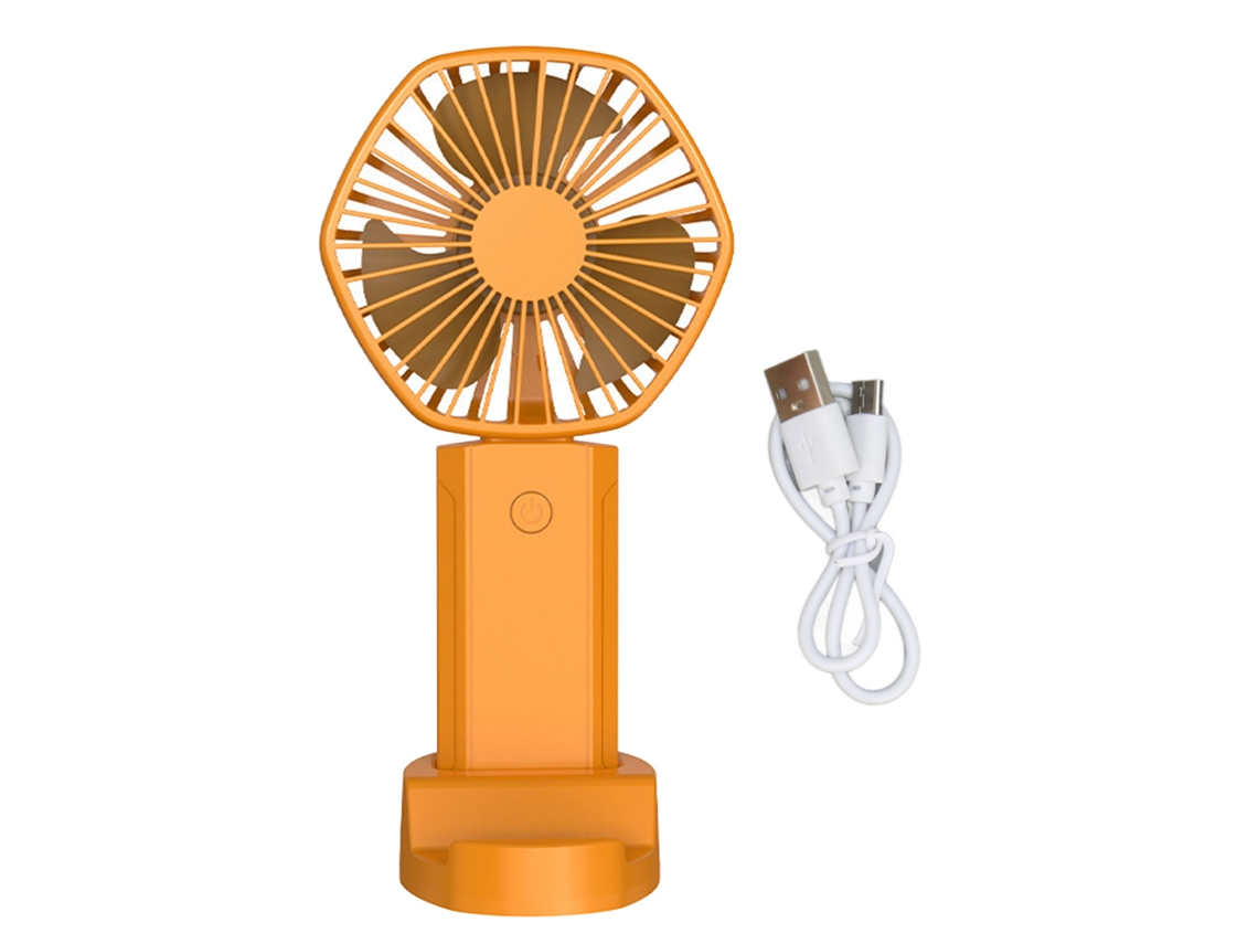 Ventilador Portátil Usb Recarregável 3 Velocidades Laranja