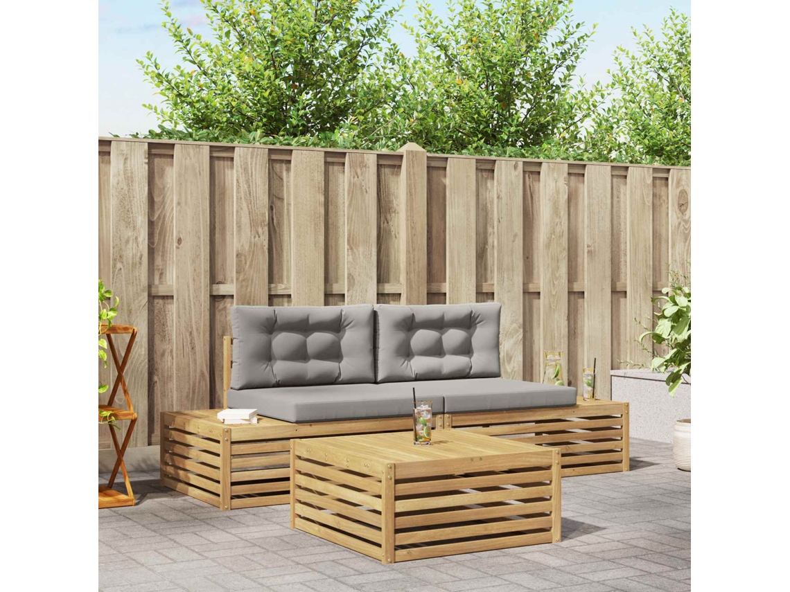 Vidaxl 4 Pcs Conjunto De Sofás Para Exterior Poliéster Branco