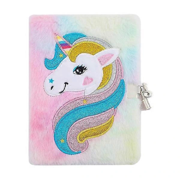 Diário Secreto Infantil Unicórnio com Cadeado e Chave, Caderno de Pelúcia Macio, Presente de Natal BRILVIBERA