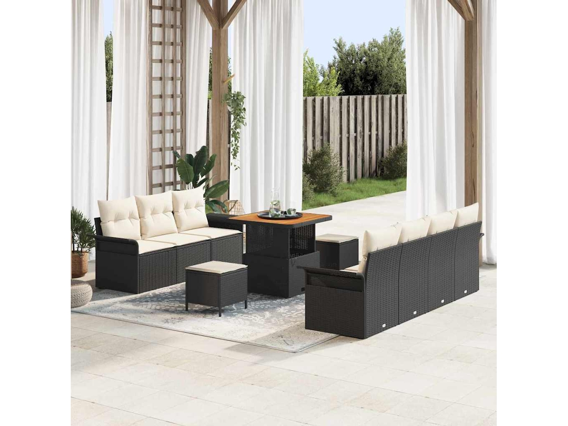 Vidaxl Conjunto De Sofá De Jardim 10 Unid. Preto Vime Pe