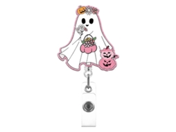 Porta-crachá Retrátil De Acrílico Com Formato De Fantasma Adorável Para O Halloween, Com Cordão Retrátil E Clipe Giratório De 360° – Compatível C