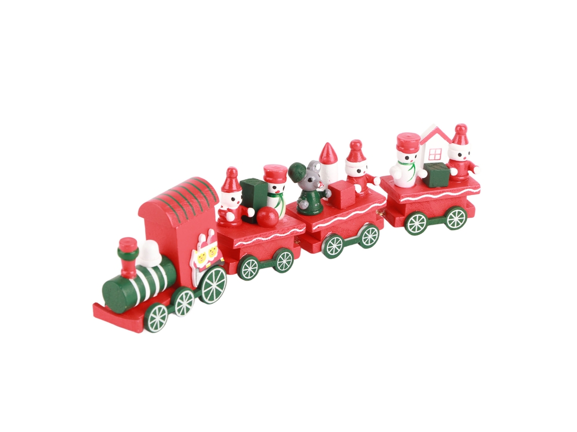 Mali trem de Natal Brinquedo em Madeira Maciça para Crianças com 4 Vagões Modelo Colorido