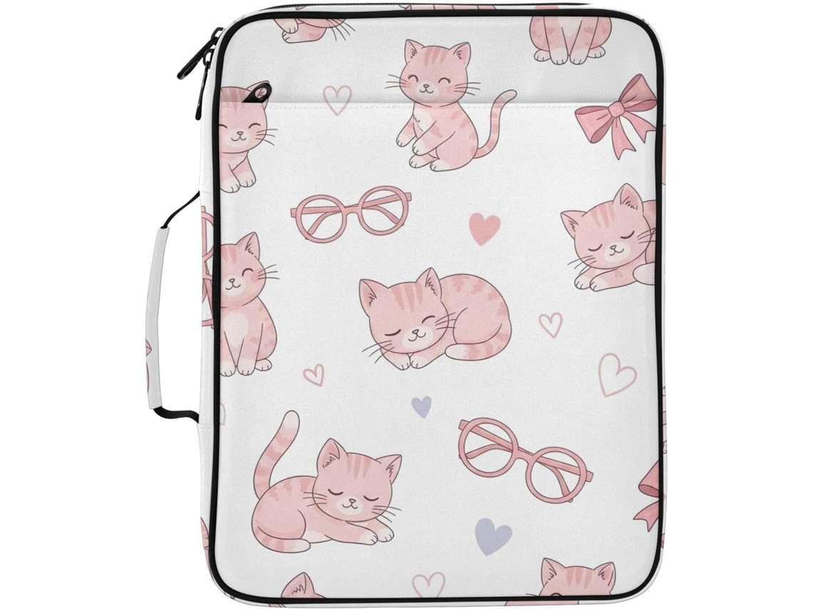 Pasta Expansível Fofa Com Estampa De Gatinho Rosa E Fichário Removível 3 Argolas Organizador Resistente À Prova D Água
