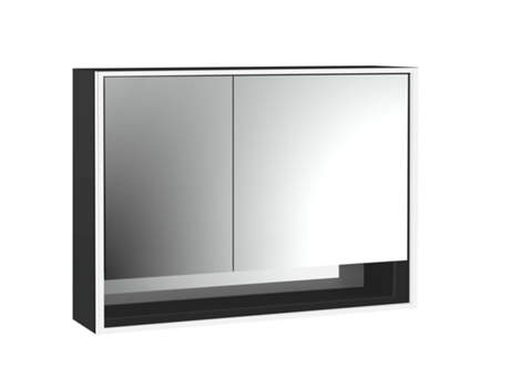 Armário com Espelho Iluminado EMCO Loft com Prateleira Inferior 1000 Mm 2 Portas Modelo de Montagem À Superfície Preto/Espelho 9798135 Desenho: