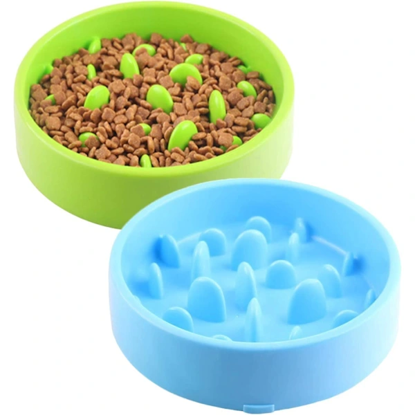 Tigela para Ração de Cachorro, 2 Unidades, de Plástico Anti engasgo, para Alimentação Lenta Que Auxilia na Digestão Cor: Azul AQUAFORGE