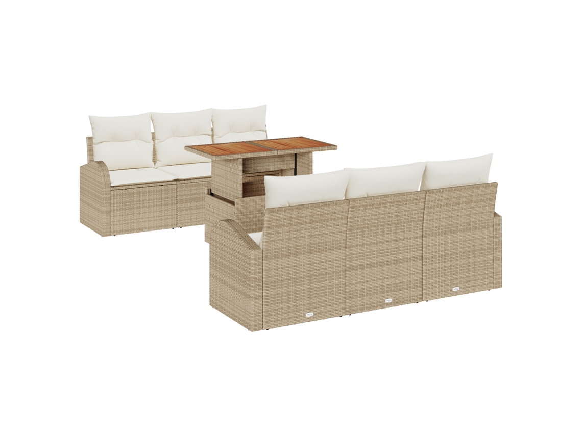 Conjunto 7 Conjunto De Sofá De Jardim Vidaxl Bege Vime Pe (100 X 55 X 73 Cm)