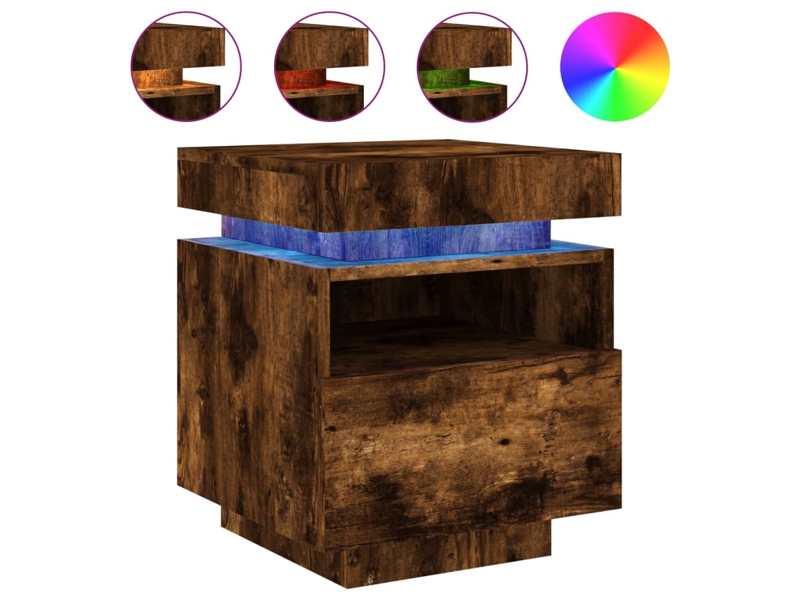 Mesa De Cabeceira C/ Leds Vidaxl Carvalho Fumado (40 X 39 X 48.5 Cm)