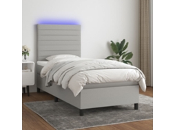 Vidaxl Cama Box Spring C/ Colchão E Led 90x190 Cm Tecido Cinza-claro