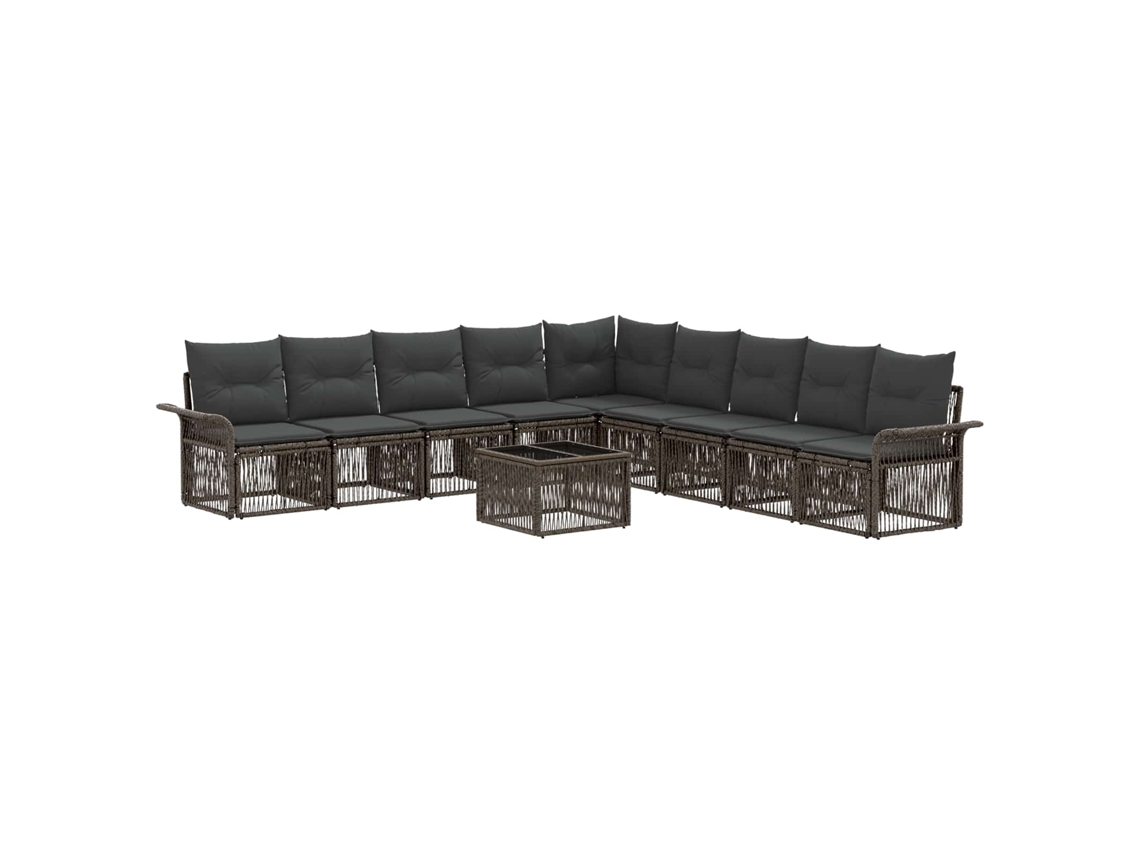 Vidaxl Conjunto De Sofá De Jardim 10 Pcs Cinzento Vime Pe