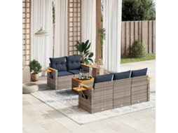 Vidaxl 6 Pcs Conjunto Sofás P/ Jardim C/ Almofadões Vime Pe Cinzento
