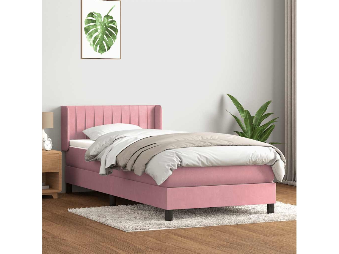 Vidaxl Cama Com Molas/colchão Rosa 90x210 Cm Veludo
