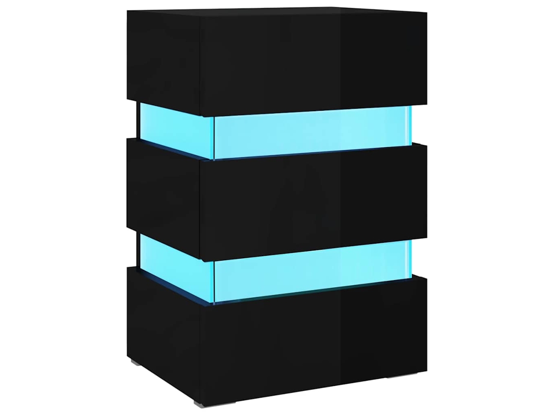 Mesa de cabeceira MAISON EXCLUSIVE com luzes LED em madeira Preto Brilhante (45x35x52 cm)