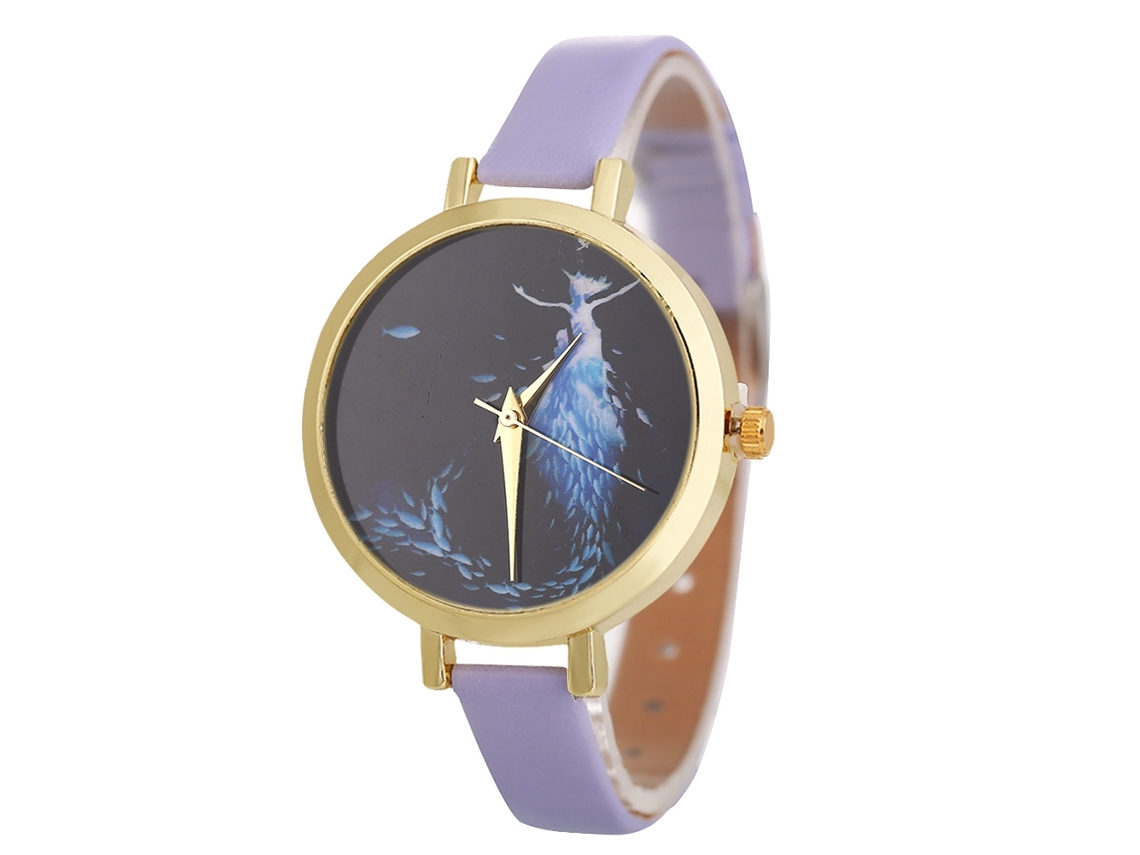 Relógio de Pulso Feminino Simples Casual com Pulseira de Couro Artificial Roxo Zhoulianfa