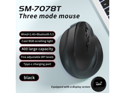 Rato Ergonómico Yizhood Wired Triplo Modo Vertical Com Indicador De Nível De Bateria 4800 Dpi Preto