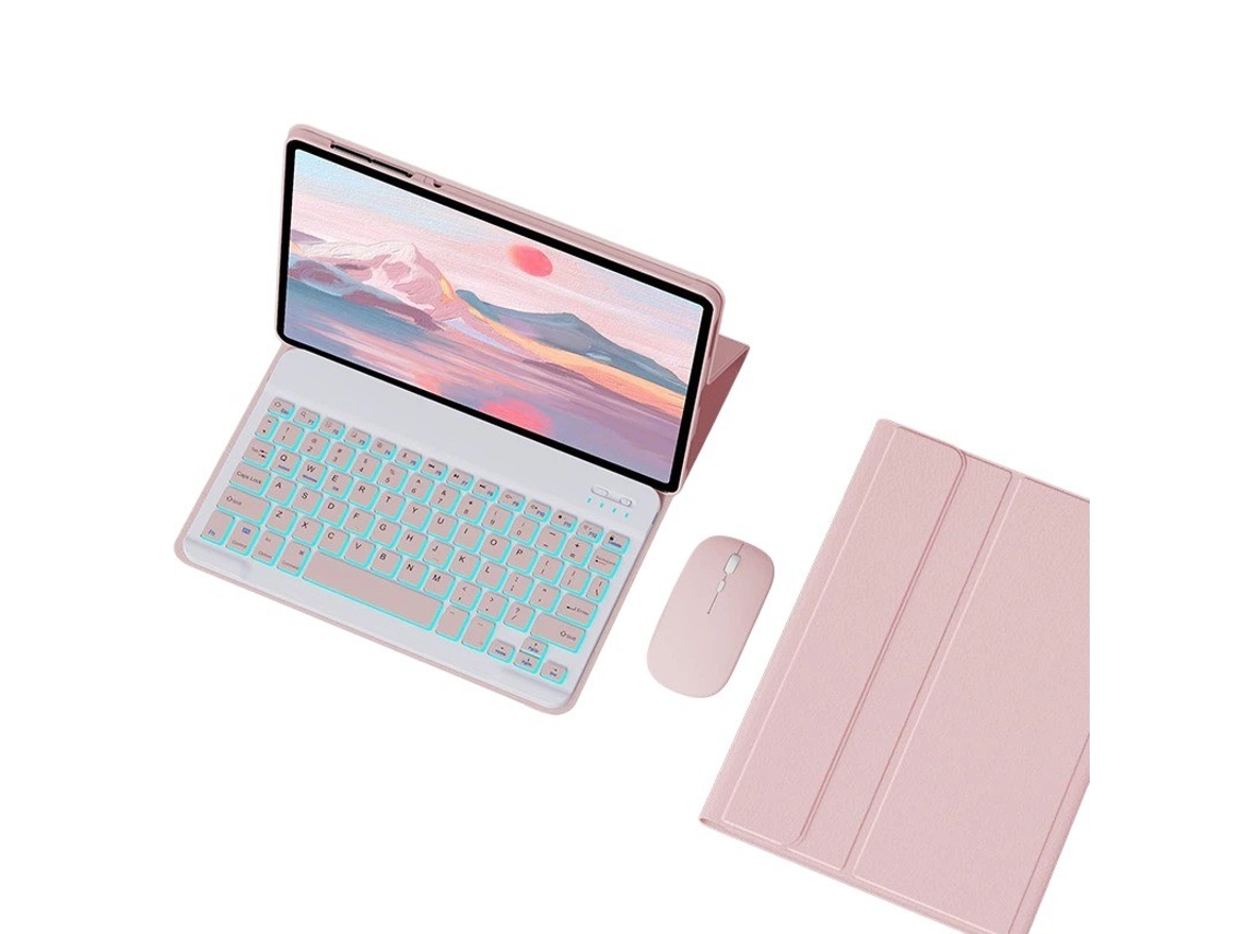 Capa Com Teclado Bluetooth Compatível Com Xiaomi Redmi Pad Se 11 2023, Mouse, Retroiluminada, Cor Rosa