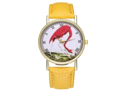 Reloj De Pulsera De Cuero De Cuarzo Analógico Redondo Para Hombres Y Mujeres Zhoulianfa (amarillo)