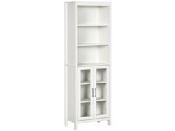 Coluna Para Banheiro Com 2 Portas De Vidro E 3 Prateleiras, Móvel Auxiliar Em Estilo Moderno, 53x30x162 Cm, Branca