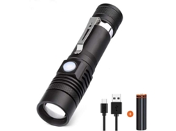 Linterna LED Recargable USB, Pequena com Clip, Impermeável, Zoom, 4 Modos para Senderismo, Camping e Emergências com S/MARCA