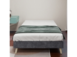 Cama Minimalista 90x200 Veludo Cinza Base Baixa Sem Cabeceira