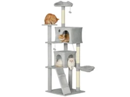 Arranhador para Gatos com Plataformas, Cama, Cavernas, Sisal 56x56x180 Cm Cinza
