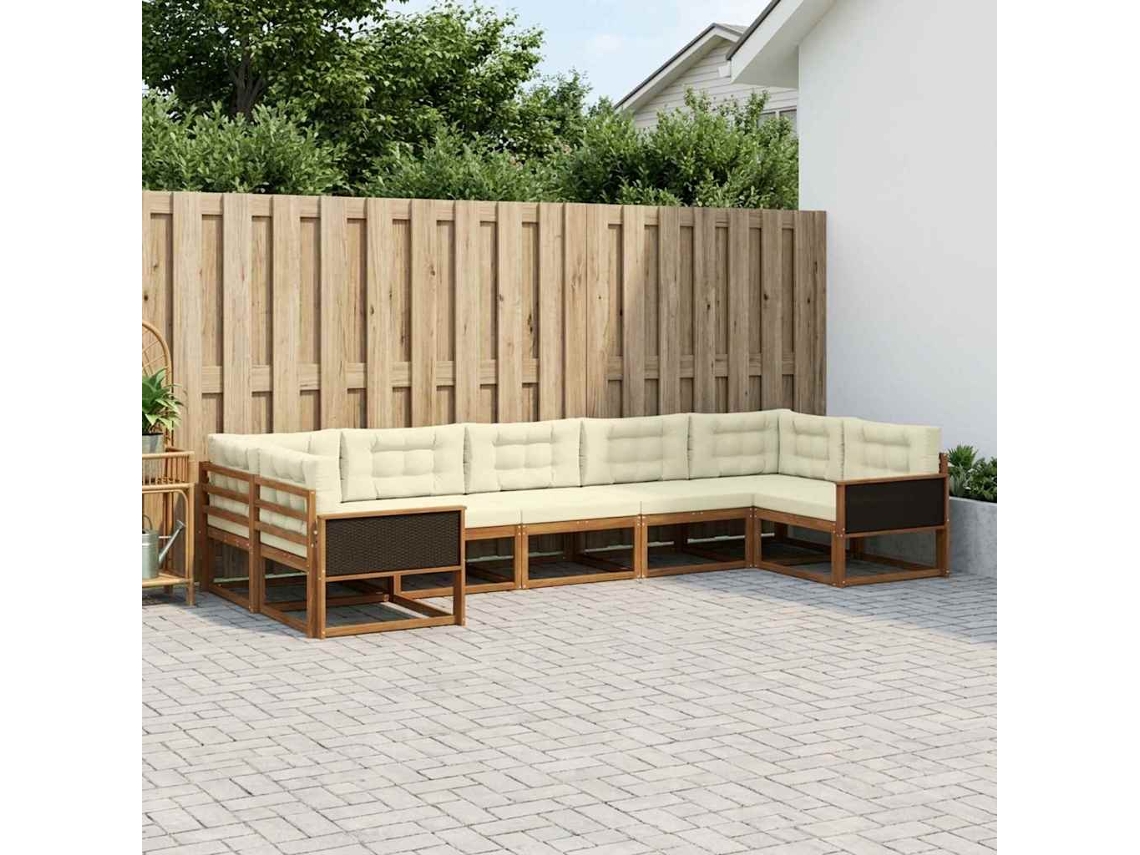 Vidaxl Conjunto De Sofás Para Exterior 7 Unid. Natural E Creme