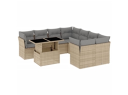 Conjunto de 9 sofás de jardim com almofadões Vime Pe Bege MAISON EXCLUSIVE (90x200 cm)