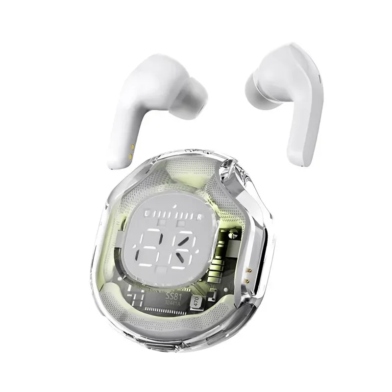 Fones de Ouvido Bluetooth Sem Fio com Visor Digital, Bluetooth 5.3, Intra auriculares MDUG (brancos)