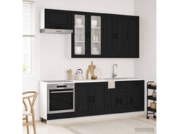 Vidaxl Unidade De Cozinha Kalmar 8 Pcs Preto Derivados De Madeira