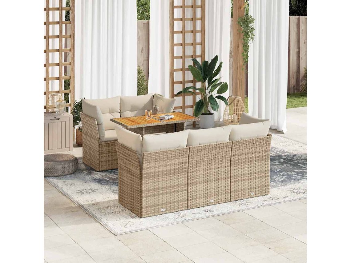 Vidaxl 6 Pcs Conjunto De Sofás P/ Jardim Com Almofadões Vime Pe Bege