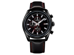 Relógio Masculino com Pulseira de Couro e Mostrador Redondo de Quartzo S/MARCA