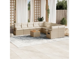 Vidaxl 11 Pcs Conjunto Sofás De Jardim C/ Almofadões Vime Pe Bege