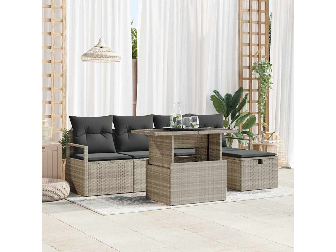 Vidaxl Conjunto De Sofá De Jardim Com Almofada 6 Pcs Cinzento-claro