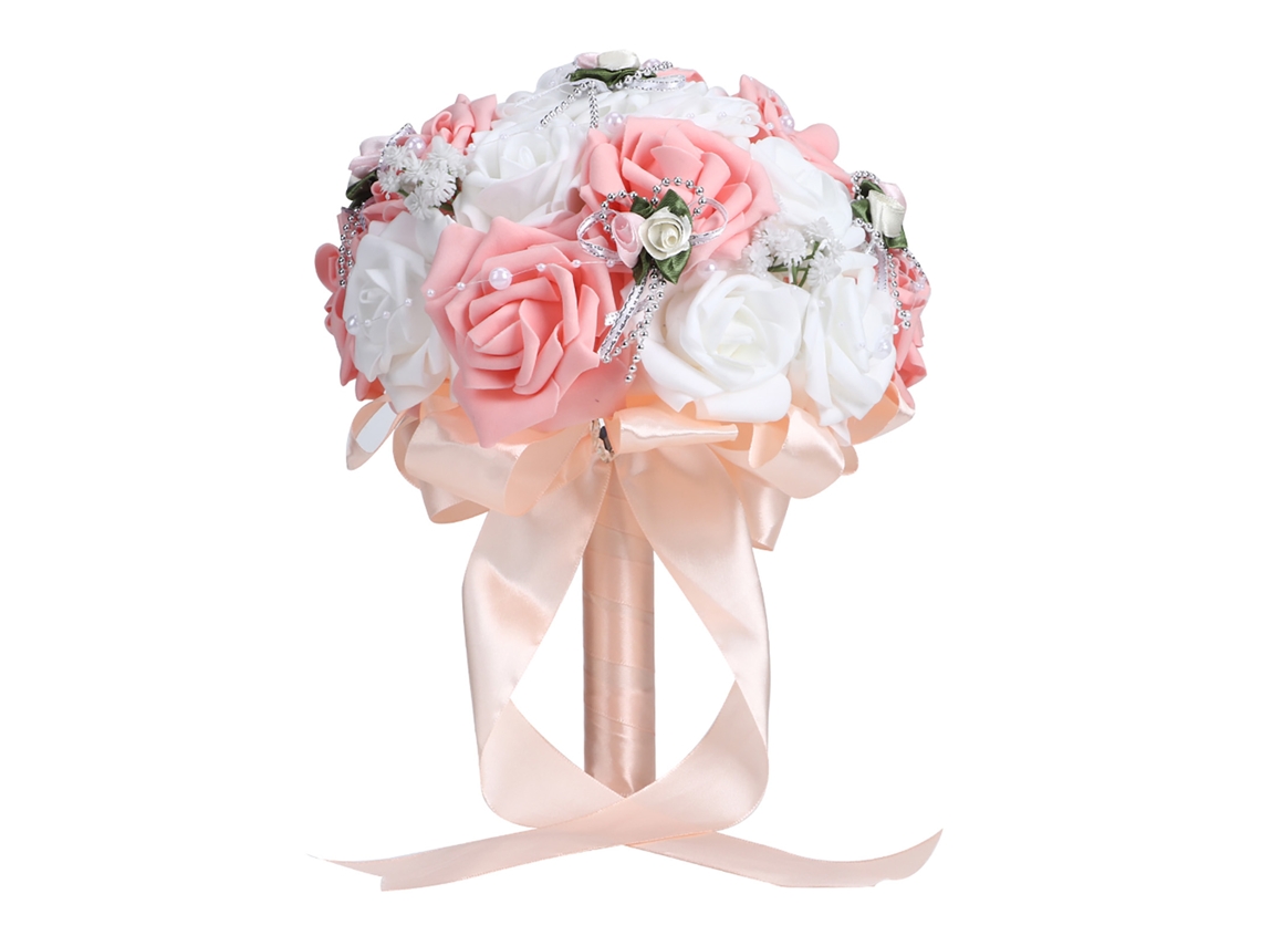 Buquê Artificial de Casamento com Pérolas e Flores de Seda | S/MARCA