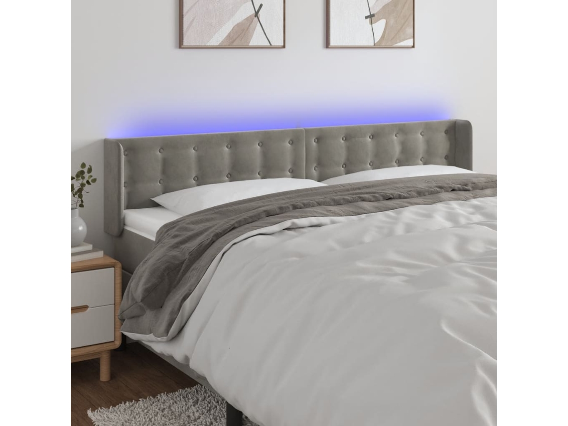 Vidaxl Cabeceira Cama C/ Luzes Led Veludo 163x16x78/88 Cm Cinza-claro