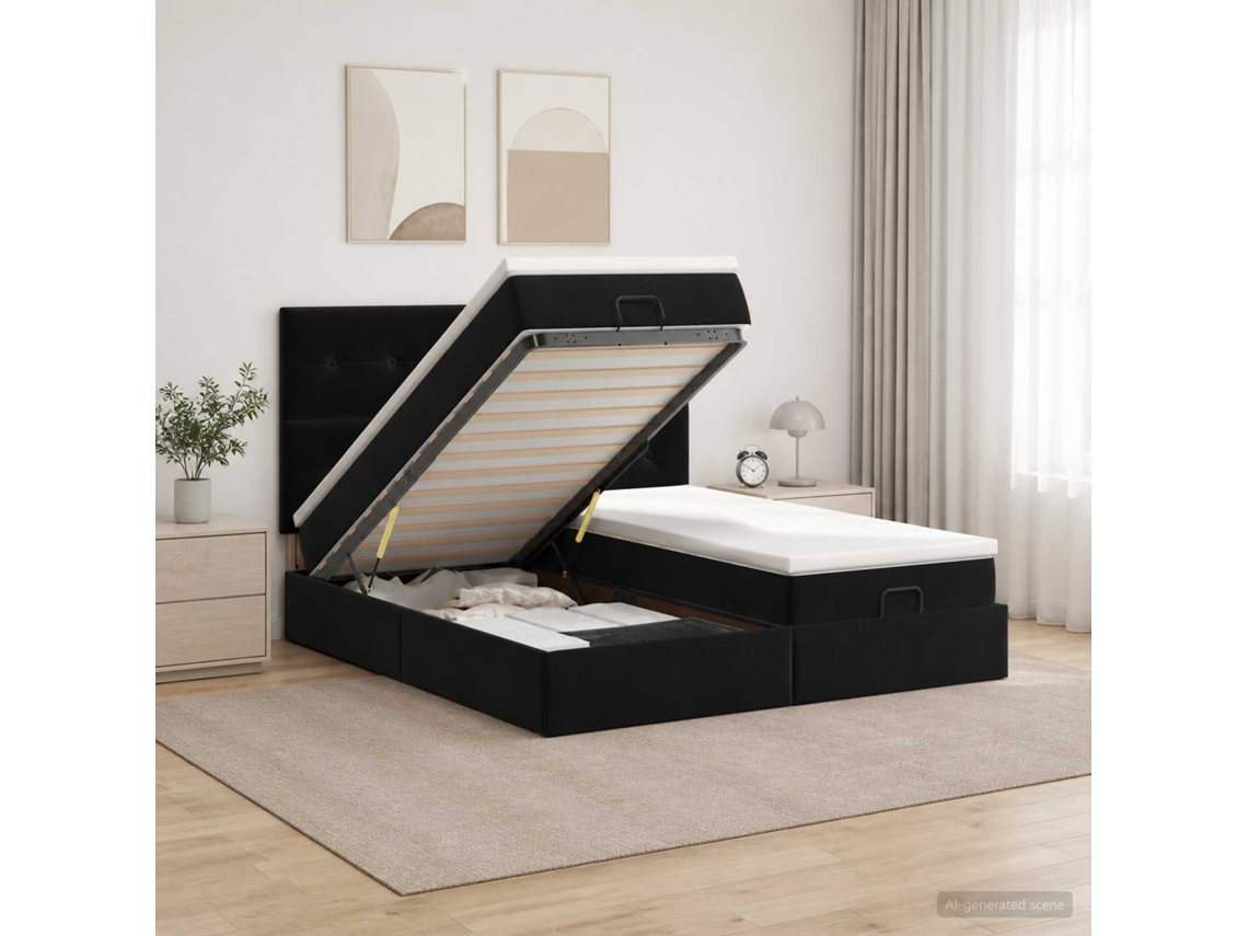 Vidaxl Cama Ottoman Com Colchão Com Cabeceira 2 Unid. Preto Veludo