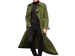 Trench Coat Longo Para Homem Com Lapela Jaqueta Casaco Simples Outerwear Moda Verde