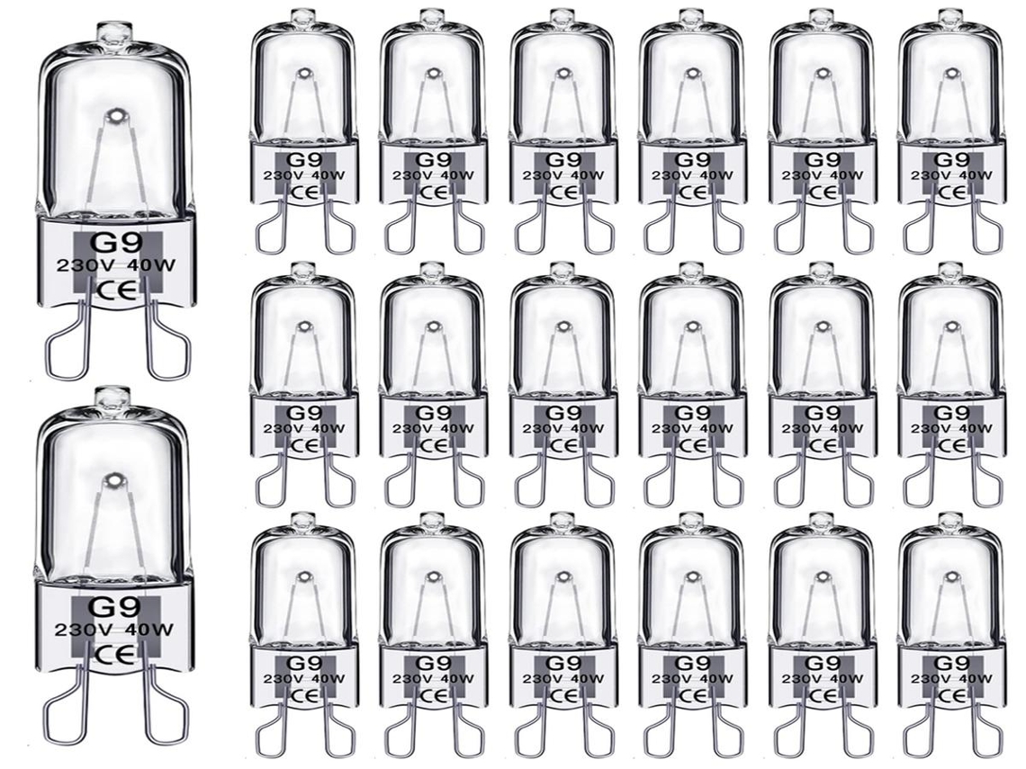 Lurelia Pacote com 20 Lâmpadas Halógenas G9 40w 230v, Reguladas, Sem Cintilação