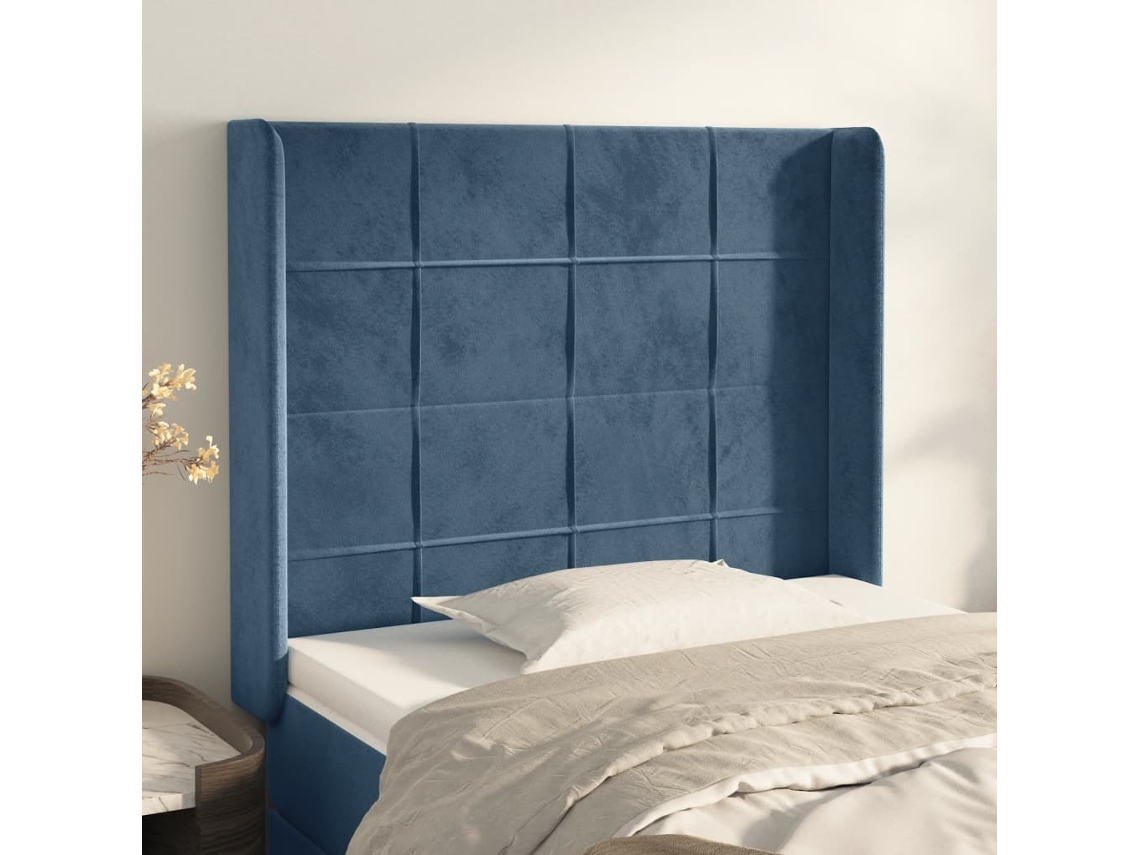 Cabecero con Alas de Terciopelo 83x16x118/128 cm Azul Oscuro