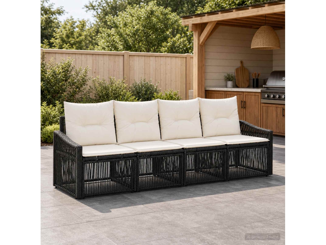 Vidaxl Conjunto De Sofá De Jardim 4 Unid. Preto Vime Pe