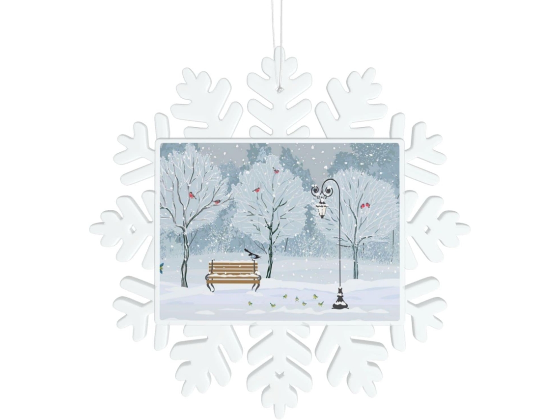 Decoração de Floco de Neve Caindo no Parque - Transparente - Fácil de Pendurar - 14 x 14 cm