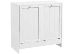 Cesto De Roupa Suja De Madeira Com 2 Compartimentos Com Aba, 66x33x68cm, Branco
