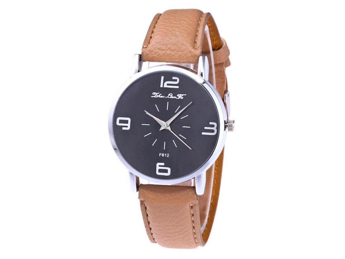 Relógio de Pulso Feminino Casual de Quartzo com Pulseira de Couro Pu Bege Elegante