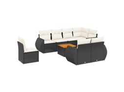 Conjunto de 9 sofás de jardim com almofadões Vime Pe Preto MAISON EXCLUSIVE (9 peças)