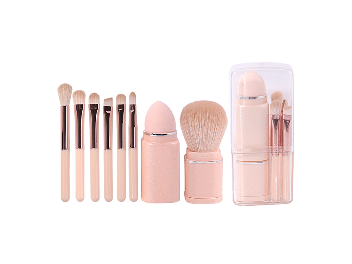 Conjunto de 8 pincéis de maquiagem portáteis para viagem com estojo de armazenamento, cerdas de fibra artificial Macio.